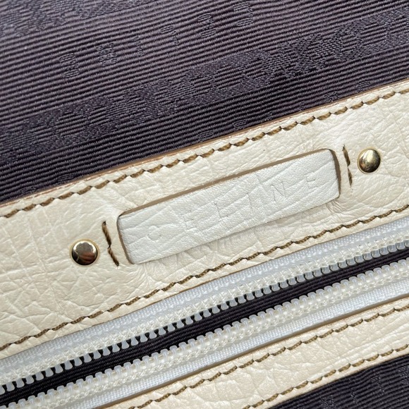 Celine Boogie Canvas Bag Olive Khaki Satchel Cream Leather Straps Medium - Picture 9 of 14